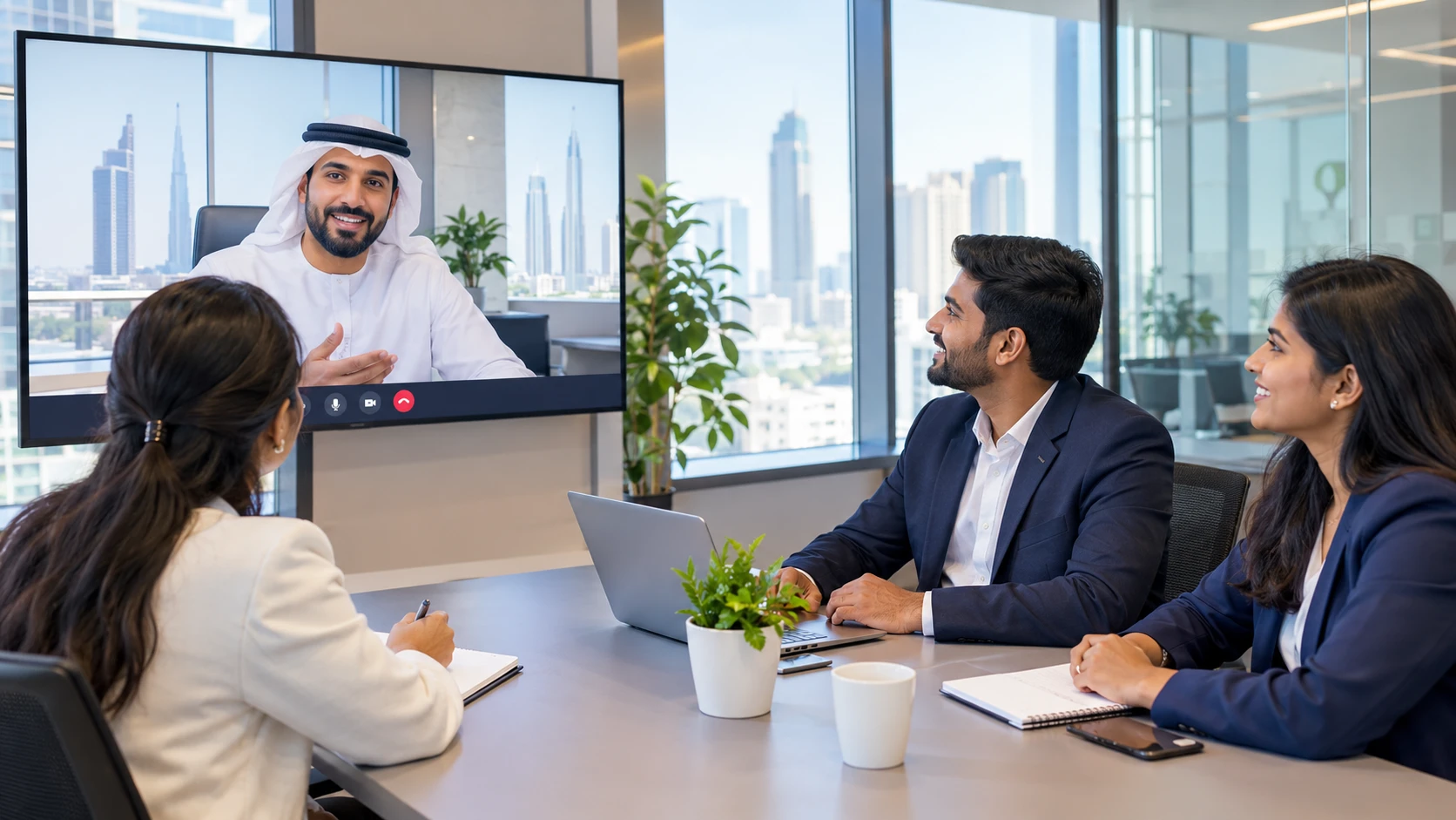 Gulf-based manager on a video call with their new team in India employed through an EOR